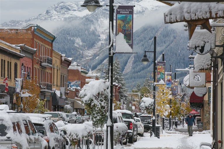 Downtown 2nd Ave in fall snow