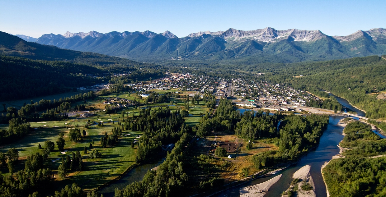 Birds eye view of Fernie and the Canadian Rockies