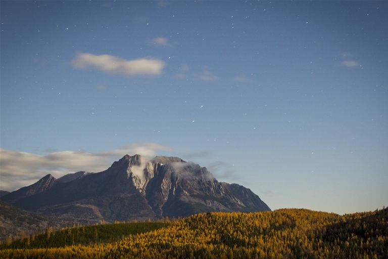 Mt Hosmer on a fall evening under the stars