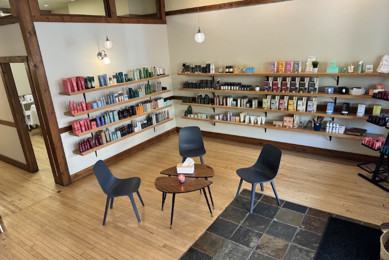 The Reception area is fully stocked with Aveda products