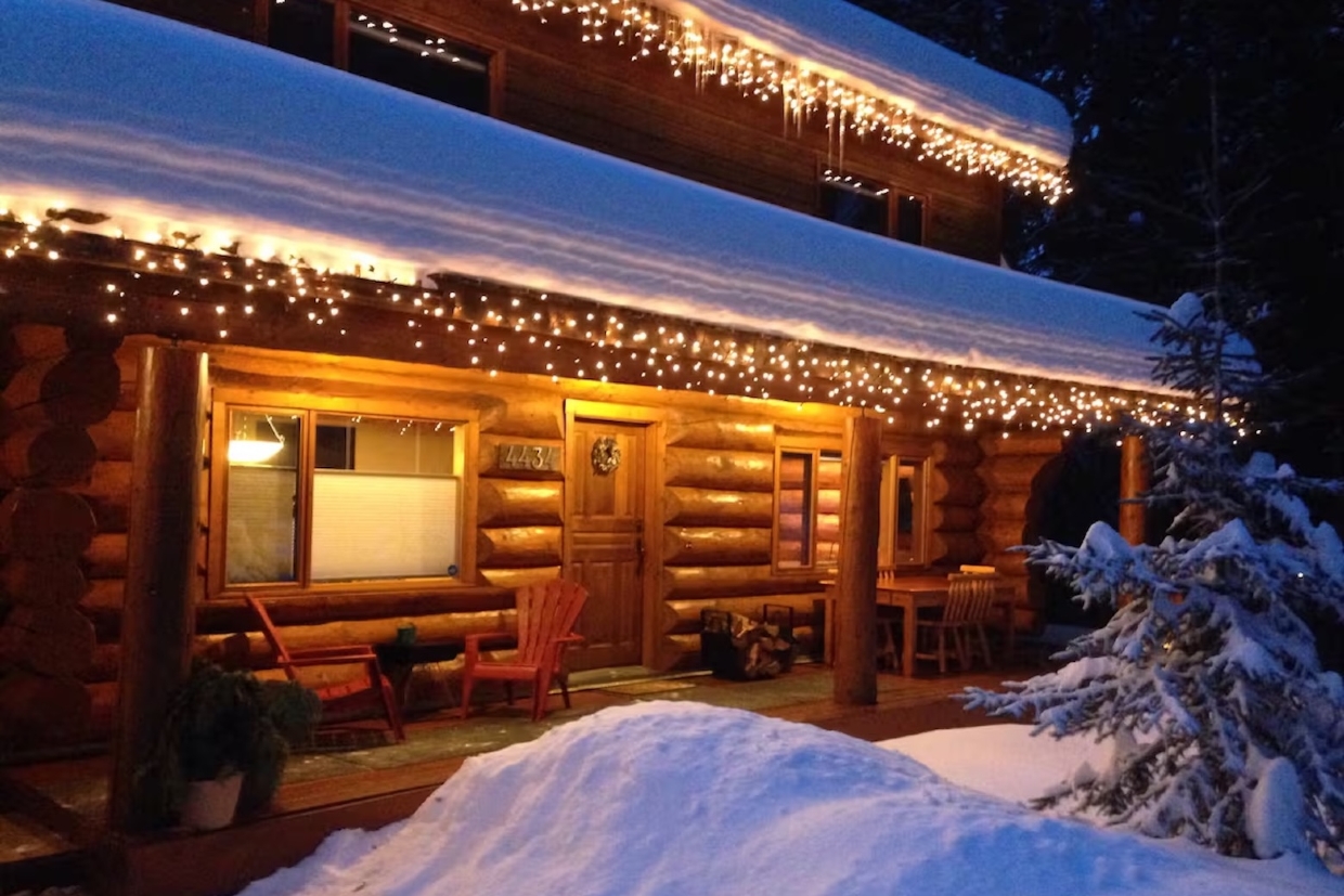 Fernie Log Cabin Exterior in Winter